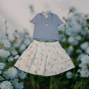 The Prairie Baby Blue Shabby Chic Floral Juniors Matching Set Size L